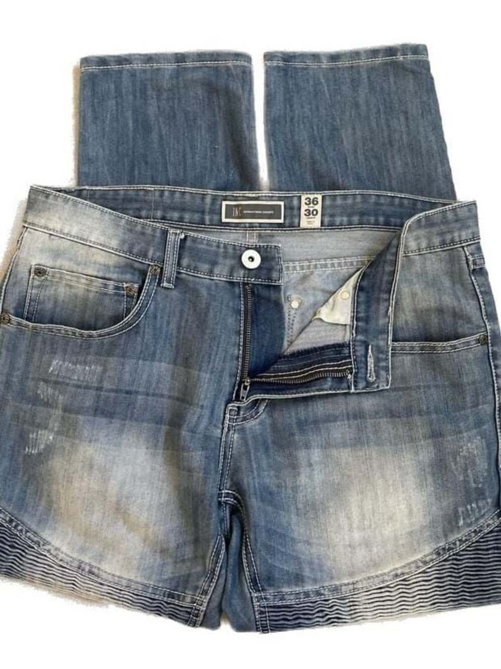INC International Concepts Men's 36x30 Blue Distressed Biker Moto Jeans
